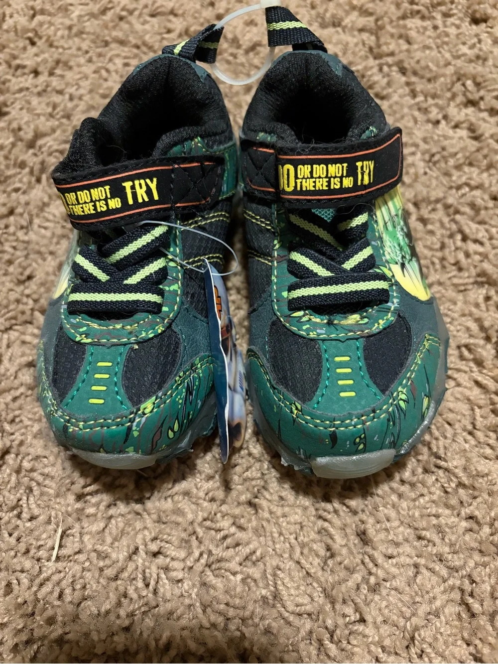 Baby/Toddler Size 6 Green Yoda Light-Up Sneakers with Easy Hook-and-Loop Closure